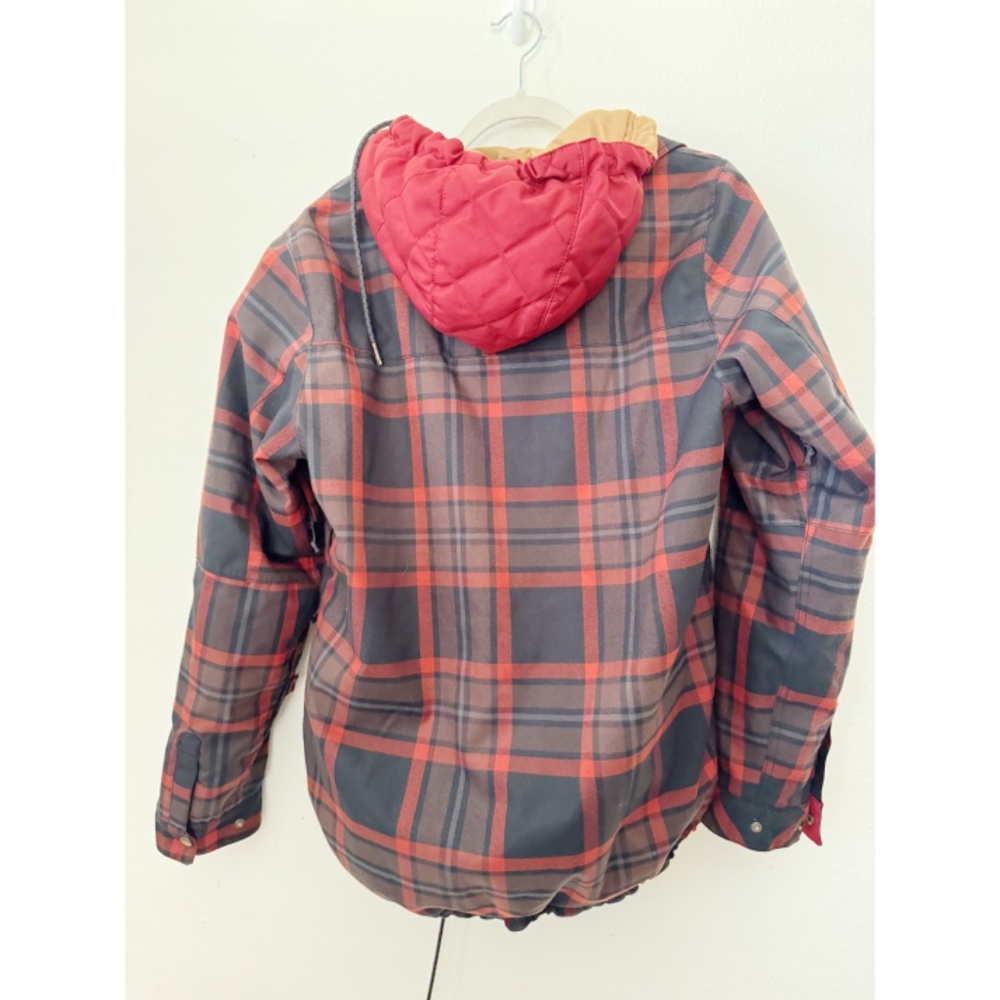 686 Woodland Insulated 10K Plaid Snowboard Ski Jacket Red Brown Black - Picture 3 of 12